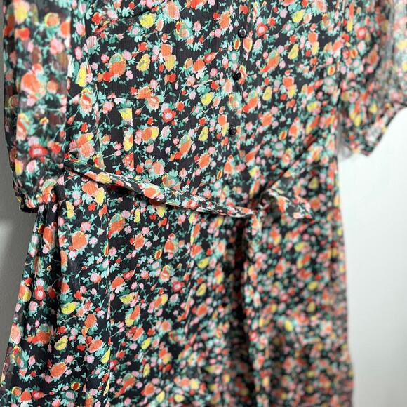 Mango Floral Button Down Puff Sleeve Maxi Dress Plus Size 22 Black - Picture 7 of 7